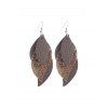 Boucles d'Oreilles en Forme de Feuille Superposées à Paillettes en Cuir - Gris Foncé 