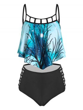 Galaxy Tree Print Criss-cross Tankini Swimwear