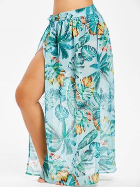 Plus Size Convertible Tropical Print Wrap Cover Up