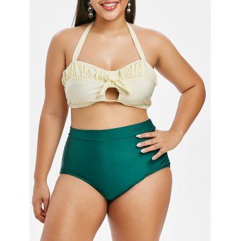 

Plus Size Ruched Bowknot Halter Tankini Swimsuit, Multicolor