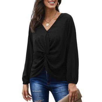 

Twisted Plunging High Low Blouse, Black