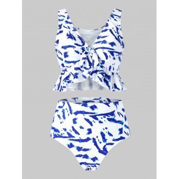 

Plus Size Ruched Hem Animal Print Tankini Swimsuit, White