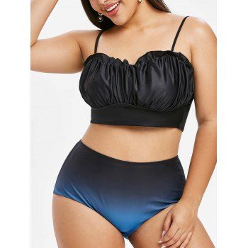 

Plus Size Ombre Ruched High Rise Tankini Swimwear, Black