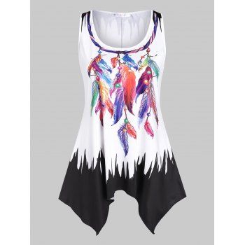 

Plus Size Feather Printed Handkerchief Tank Top, White