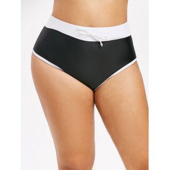 

Tie Waist Contrast Piping Plus Size Swim Bottom, Black