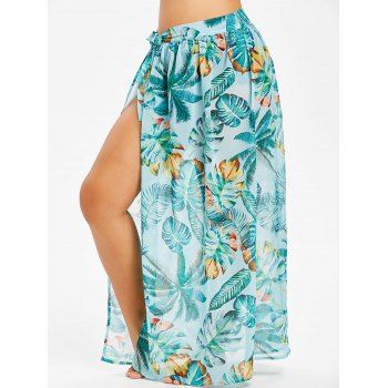 

Plus Size Convertible Tropical Print Wrap Cover Up, Light green