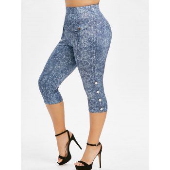 

Plus Size Space Dye Buttoned Capri Leggings, Lapis blue