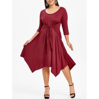 

Plus Size Solid Color Handkerchief Dress, Blood red