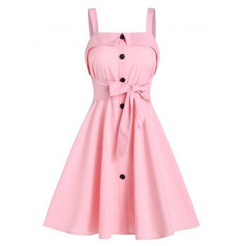 

Mock Button Bow Tie Mini Cami Dress, Pink