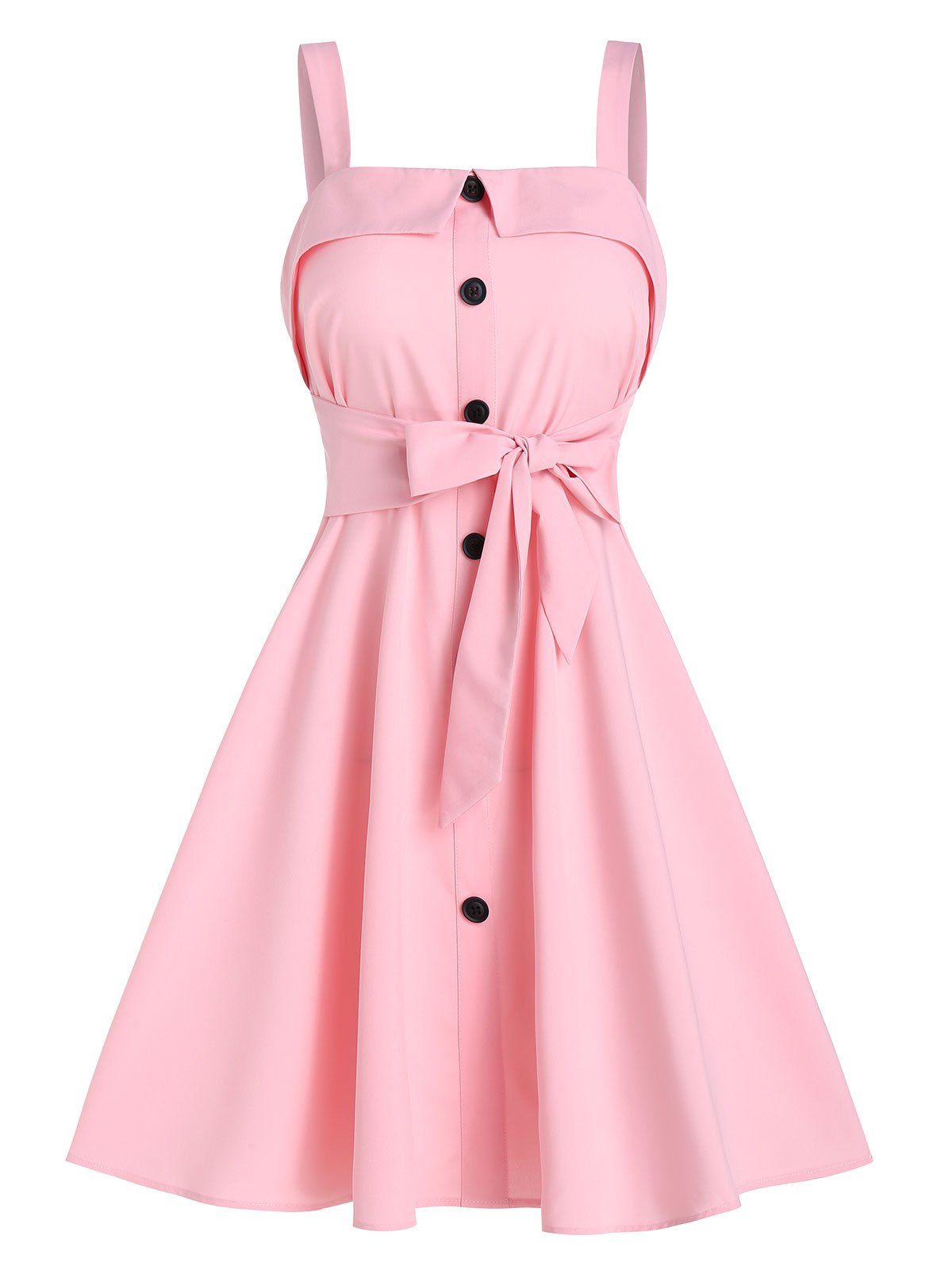Mock Button Bow Tie Mini Cami Dress - PINK 3XL