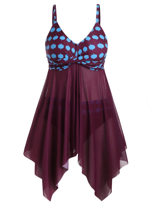 Maillot de Bain Tankini Mouchoir Croisé en Maille Insérée de Grande Taille - Marron 5X