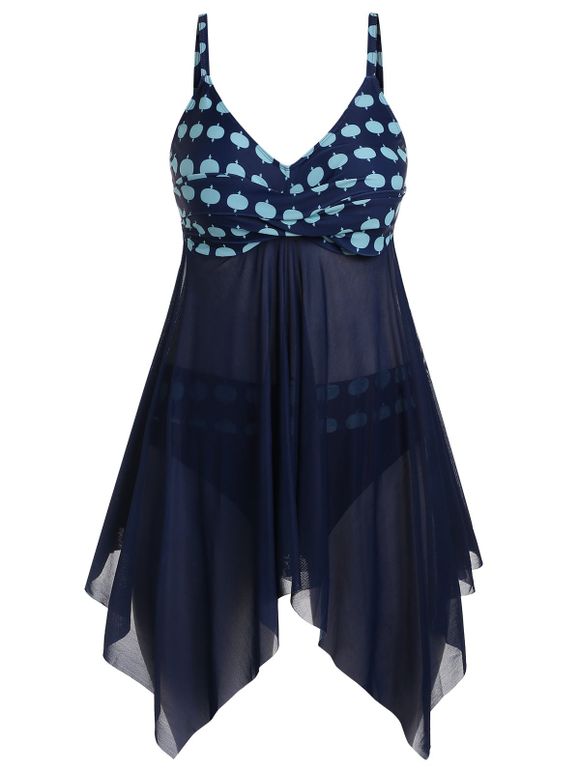 Maillot de Bain Tankini Mouchoir Croisé en Maille Insérée de Grande Taille - Cadetblue 5X