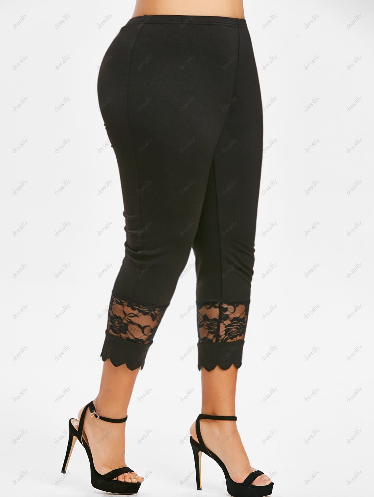 [37% OFF] 2020 Plus Size Cropped Lace Panel Leggings In BLACK | DressLily