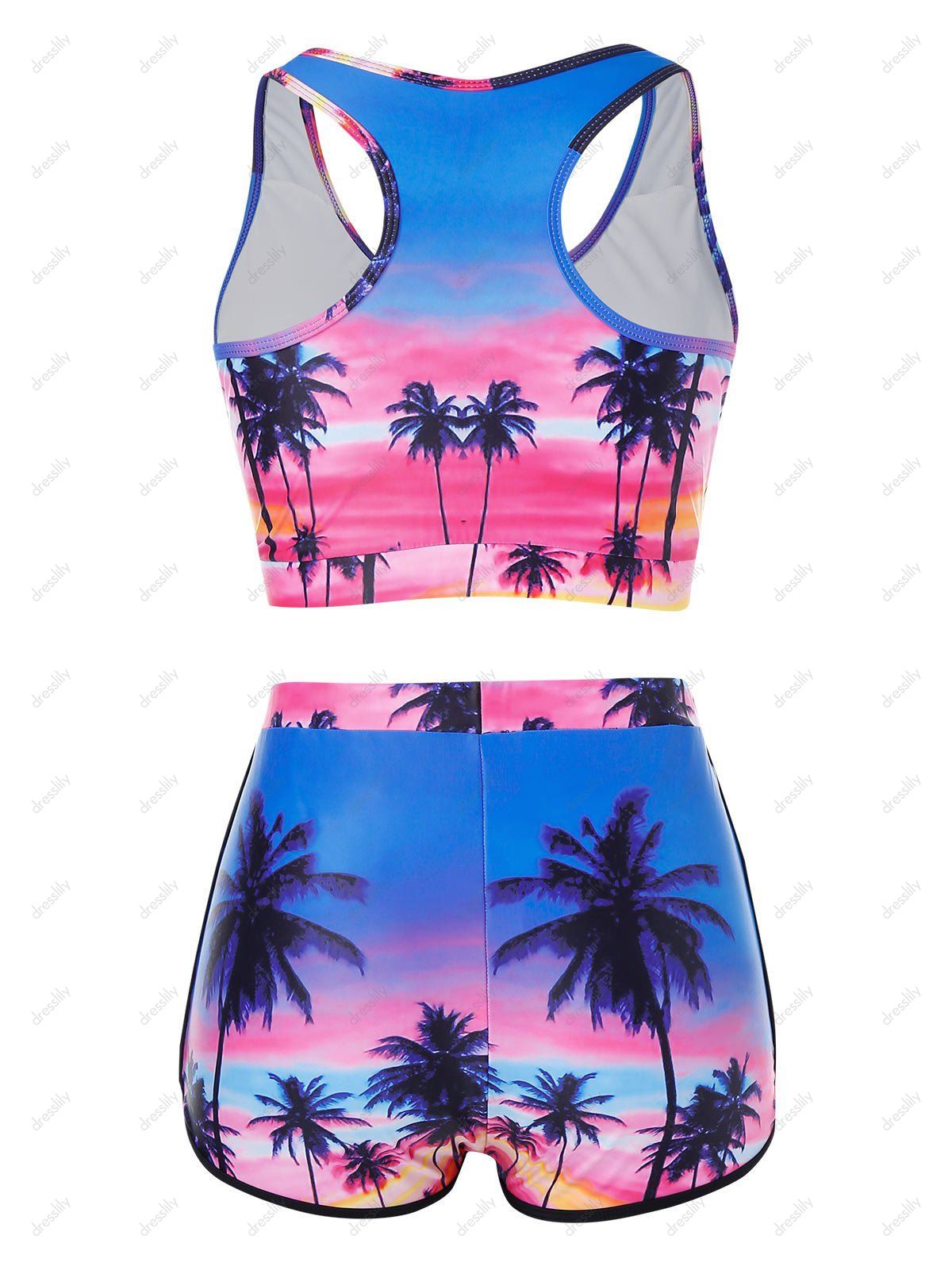 [30% OFF] 2020 Plus Size Palm Tree Sunset Print Tankini Swimsuit In ...