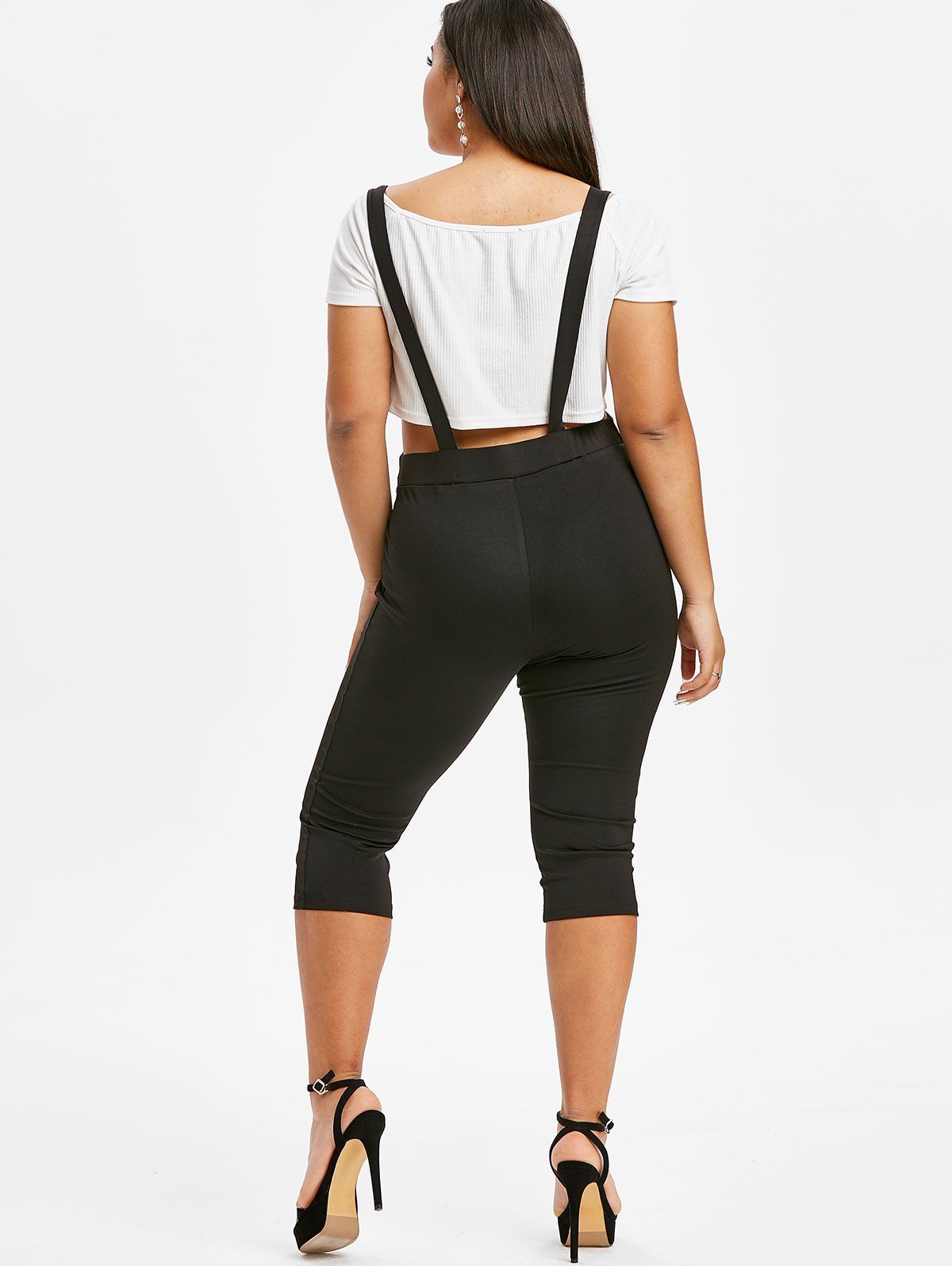 [26 OFF] 2021 Plus Size Mock Button Cropped Suspender Pants In BLACK DressLily
