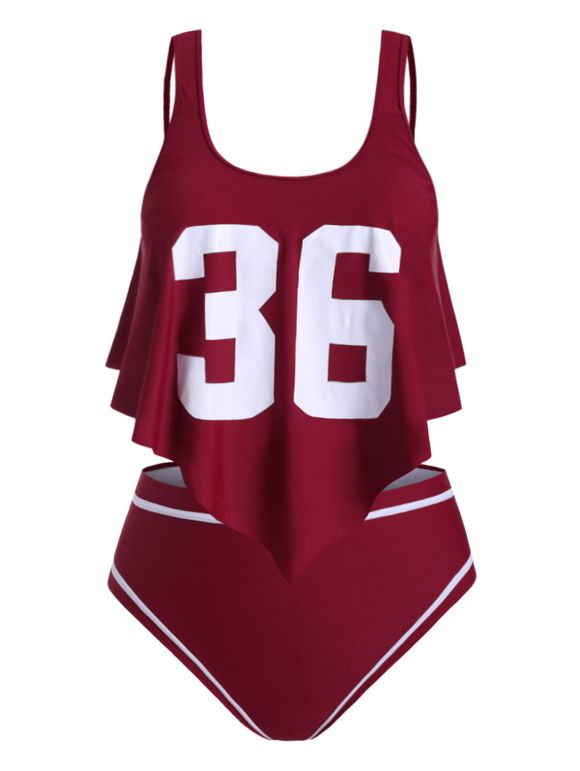Plus Size Ruffled Crisscross Tankini Swimsuit - RED WINE 4X