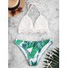 Ensemble de Bikini  au Crochet à Imprimé Feuille et Palmier à Col Halter - Blanc M