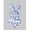 Maillot de Bain Tankini Animal Imprimé de Grande Taille à Ourlet Plissé - Blanc 1X