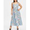 Robe Longue Fleur à Epaule Nouée de Grande Taille à Lacets - Bleu Bébé 2X
