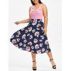 Robe Embelli de Fausse Perle Florale de Grande Taille à Col en Forme de Cœur - Rouge Rose 4X