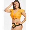 Button Loop Knotted Sunflower Plus Size Two Piece Swimwear - RUBBER DUCKY YELLOW 5X