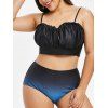 Maillot de Bain Tankini Ombré à Coupe Haute de Grande Taille à Volants - Noir 1X