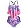 Maillot de Bain Tankini Superposé Fleuri Imprimé de Grande Taille - Rose Vif 4X