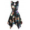 Floral Print Sleeveless Cut Out Handkerchief Dress - BLACK 3XL