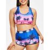 Maillot de Bain Tankini Palmier Couche du Soleil Imprimés de Grande Taille - multicolor A L