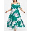 Robe Longue Florale à Epaule Dénudée de Grande Taille - Bleu Vert Ara 5X
