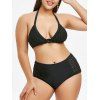 Maillot de Bain Bikini Grande Taille à Coupe Basse à Col Halter - Noir 3X