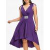 Robe Haute Basse à Epaule Nouée de Grande Taille à Paillette - Iris Pourpre 5X