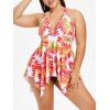 Maillot de Bain Tankini Tournesol Imprimé de Grande Taille à Col Halter - Blanc 2X