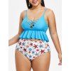 Maillot de Bain Tankini Croisé à Imprimé Etoile de Mer de Grande Taille - Ciel Bleu Foncé 2X