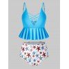 Plus Size Crisscross Starfish Printed Cami Tankini Swimsuit - DEEP SKY BLUE 5X
