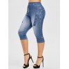 Legging Ajusté Motif 3D Jean Design de Grande Taille - Bleu Bleuet 2X