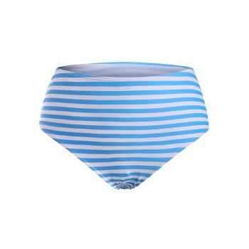 

Leaves Print Stripes Flounces Strappy Plus Size Tankini Swimwear, Pink