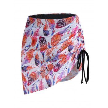 

Feather Print Cinched Swim Bottom, Milk white