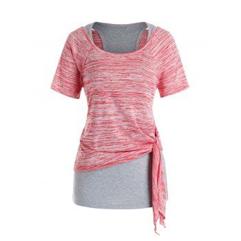 

Plus Size Marled Tie Knot T Shirt and Racerback Tank Top Set, Pink