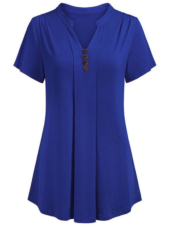 T-shirt Courbe avec Bouton de Grande Taille - Bleu Myrtille 4X