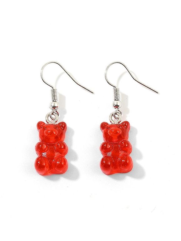 Boucles d'Oreilles Ours Transparentes en Résine - Rouge 