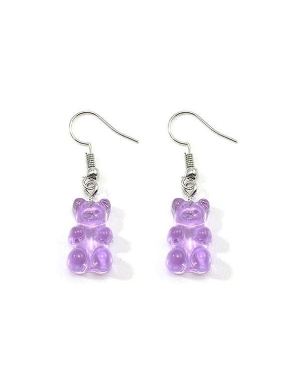 Boucles d'Oreilles Ours Transparentes en Résine - Pourpre 