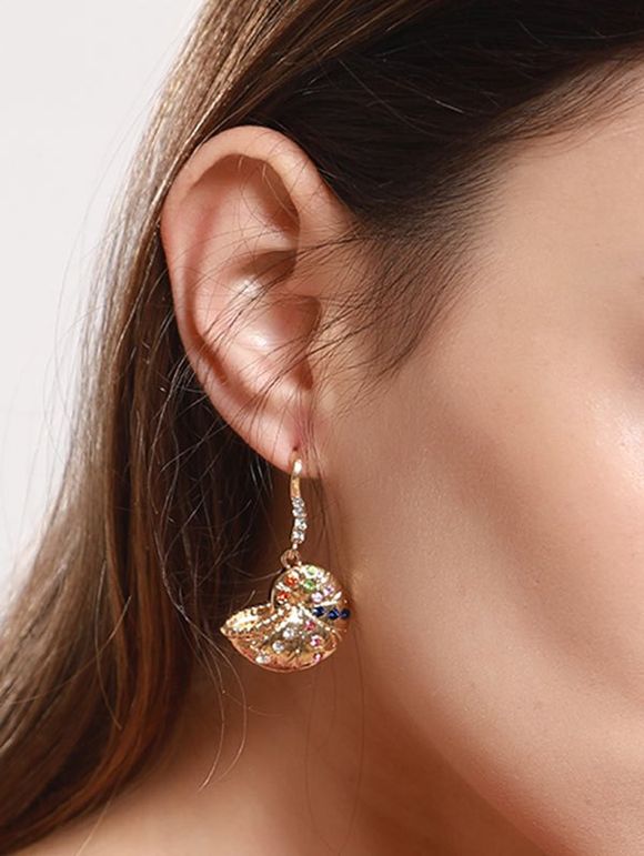 Boucles d'Oreilles en Forme de Coquille avec Strass Incrusté - Or 