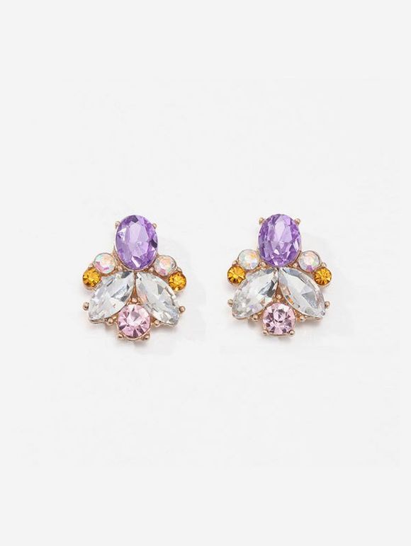Boucles d'Oreilles Géométriques en Faux Cristal - Or 