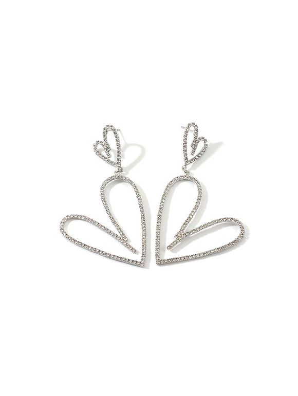 Boucles d'Oreilles Cœur Evidé avec Strass - Argent 