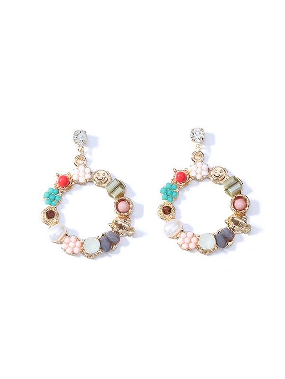 Boucles d'Oreilles Fleur Cercle en Fausse Perle avec Strass - Or 