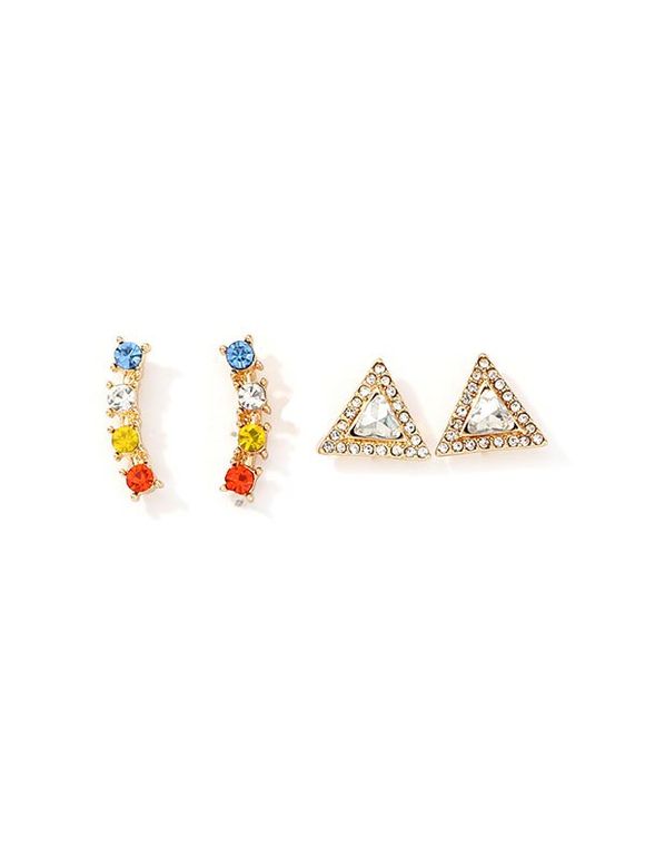 Ensemble de Boucles d'Oreilles Géométriques avec Strass - Or 
