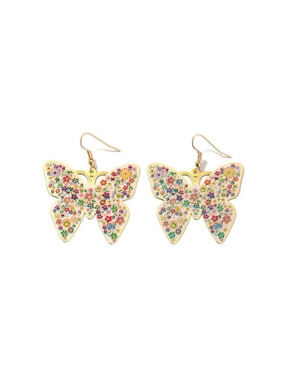 Boucles d'Oreilles Pendantes Papillon Fleuries Imprimées - Or 