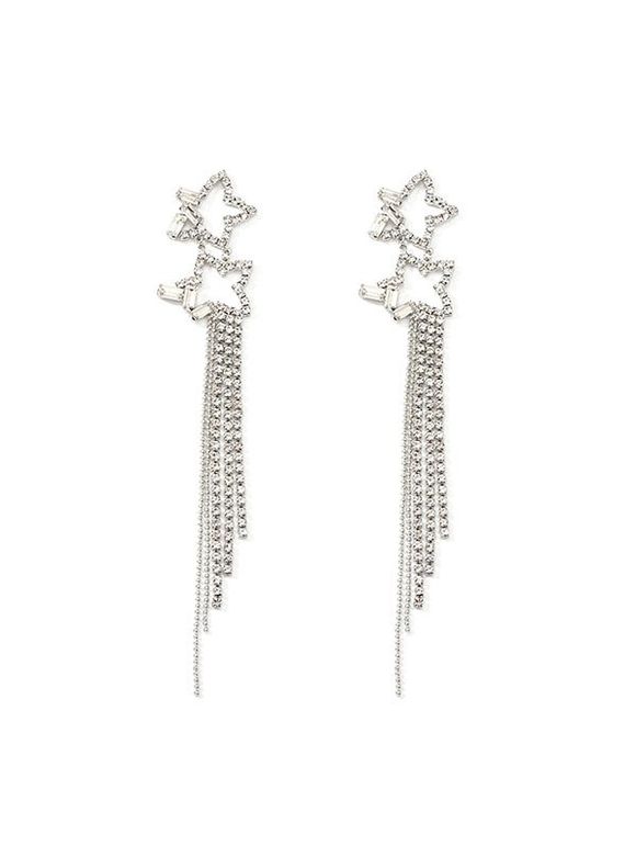 Boucles d'Oreilles Evidées Etoile avec Strass à Frange - Argent 