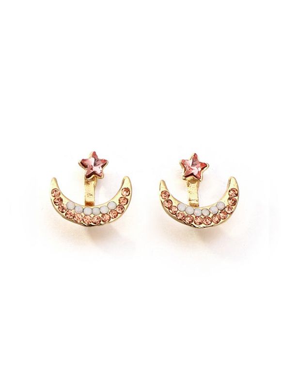 Clous d'Oreilles Etoile Lune Incrustées avec Strass - Or 